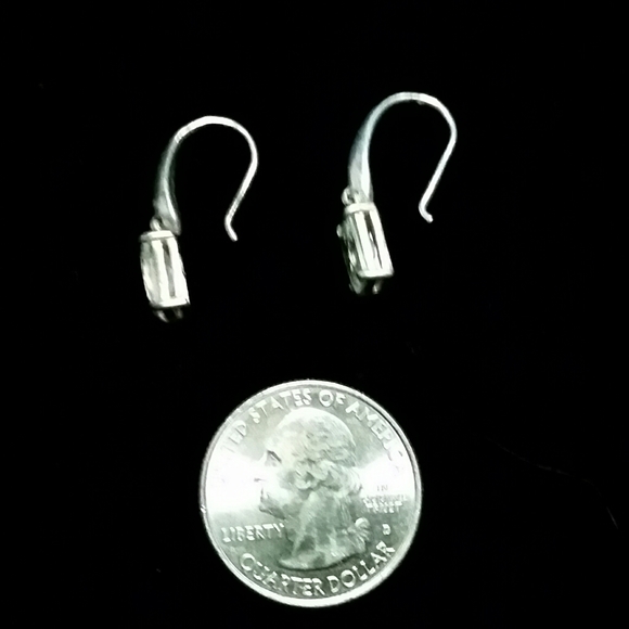Rectangle Sliver Toned Rhinestone Earrings - Picture 3 of 3